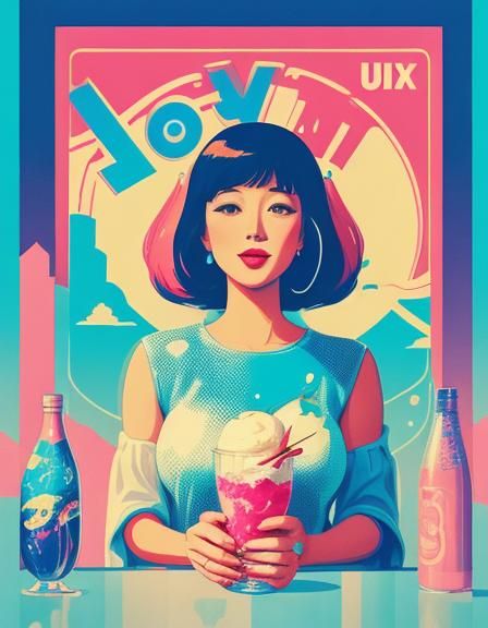 Woman in Glass with Ice Cream, Retro Art
