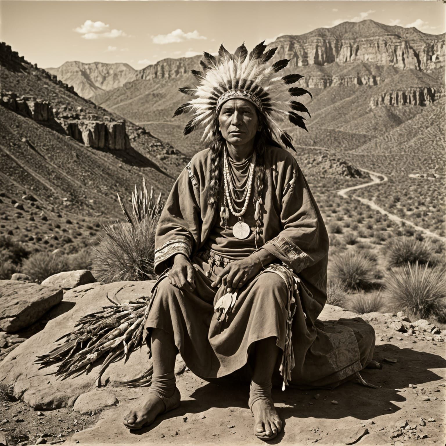 Ancient Apache Medicine Man: A Wide Shot Photograph