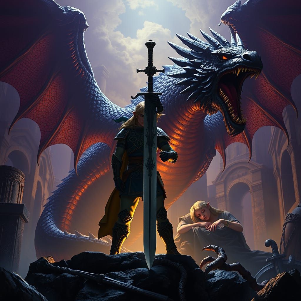 Dark Fantasy Hero Stands Victorious Over Sleeping Princess i...