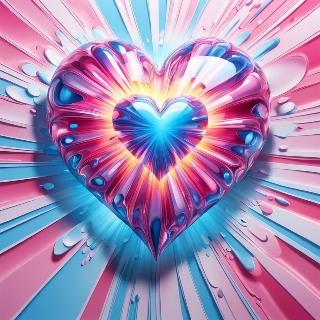 Radiant 3D Heart in Liquid Artpunk Style