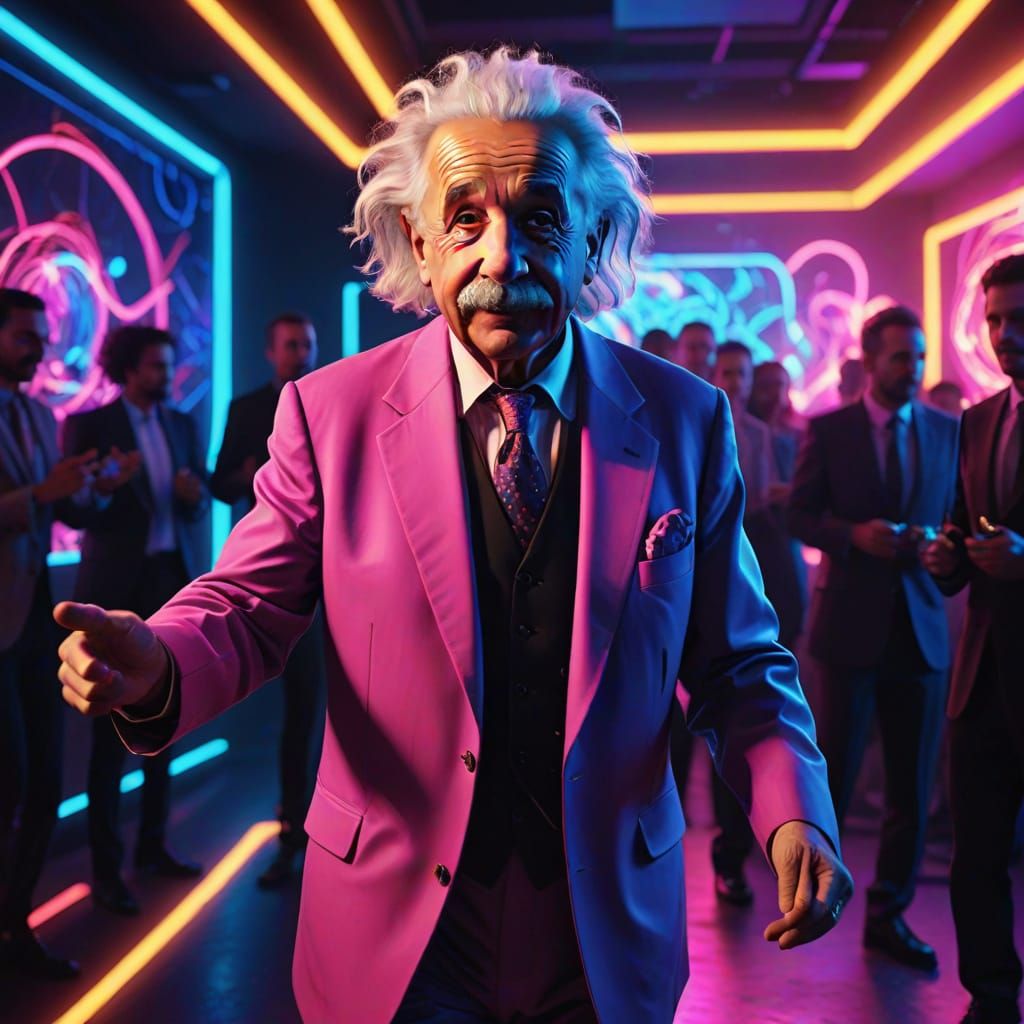 Einstein Dances at a Futuristic Techno Club