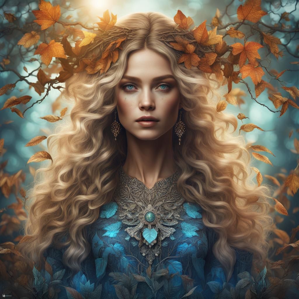 Boho Autumn Goddess in Double Exposure Style