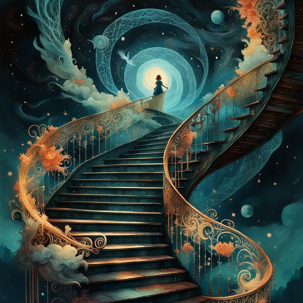 Heavenly Nebula Staircase in Digital Painting Style