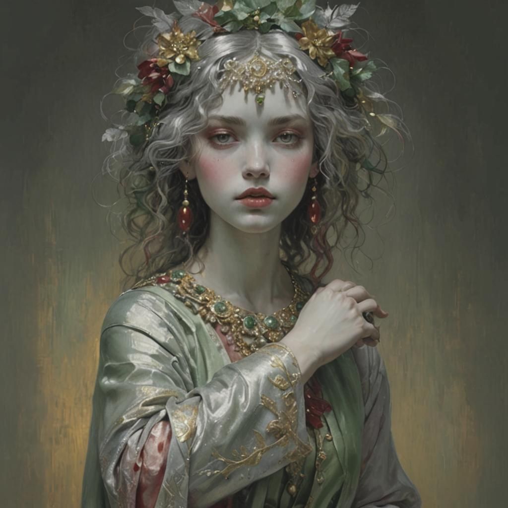 Abstract Color Study in Red, Green, Gold and Silver