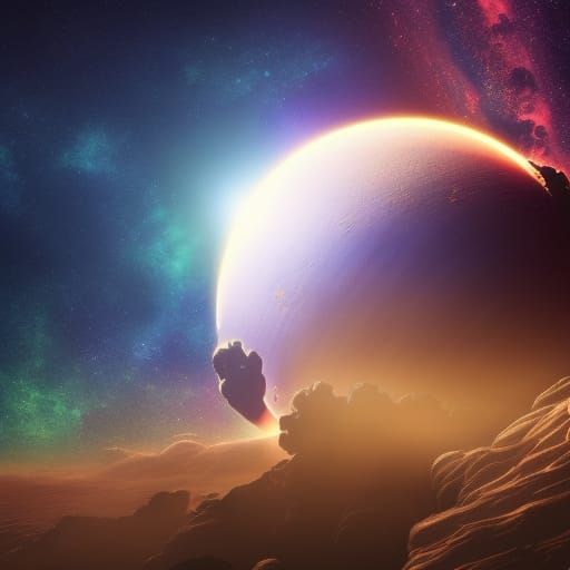 Train Flying Through Space with Earth: Detailed Matte Painti...