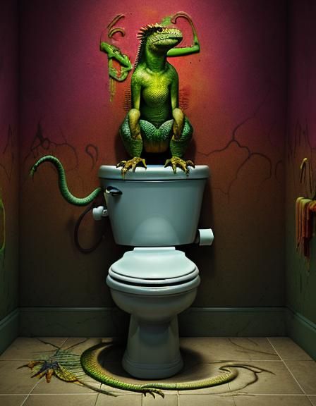 Iguana on Toilet in Psychedelic Art Style