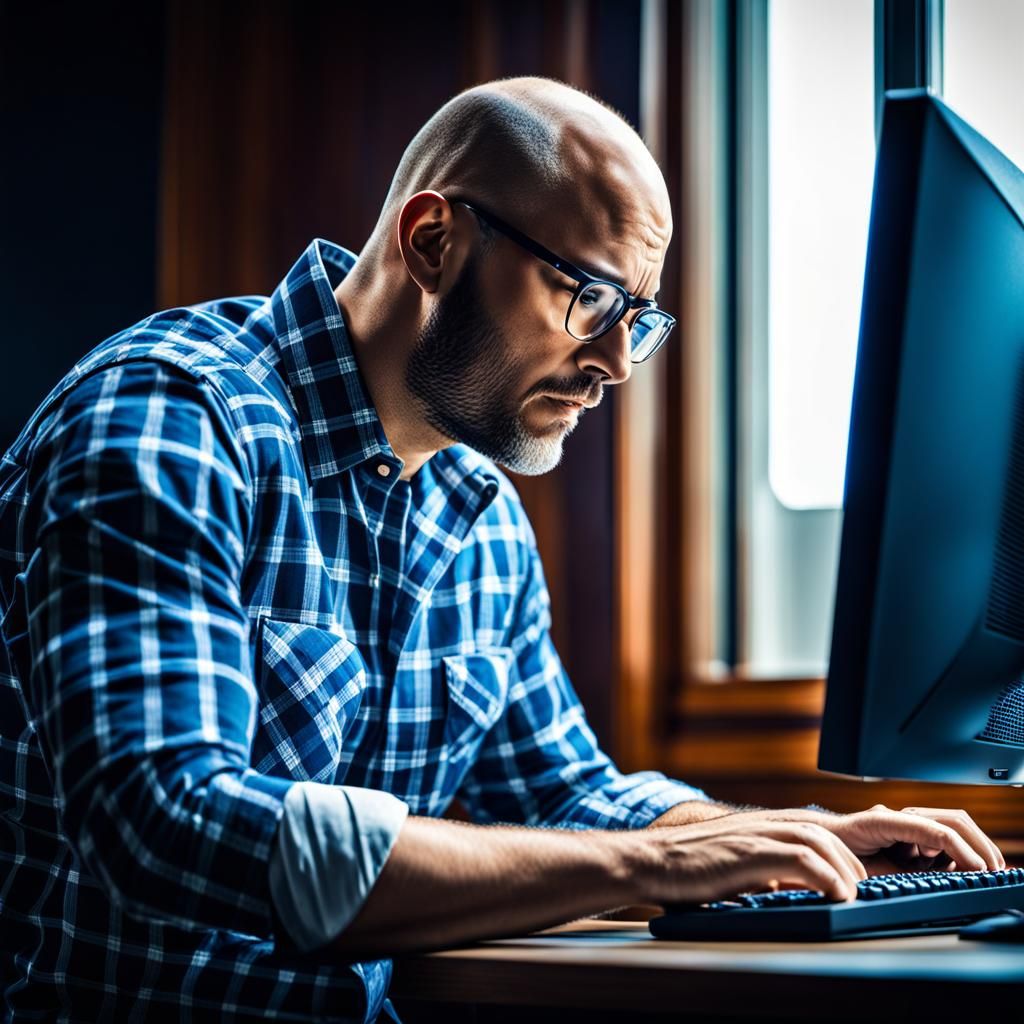 Normal Bald Man Struggling to Program