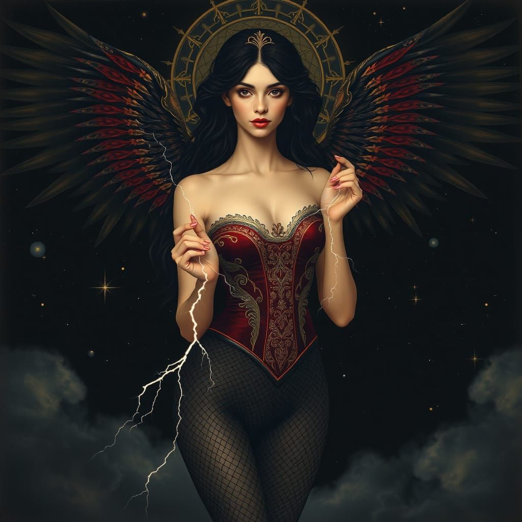 Ethereal Queen Descends Through Stormy Skies