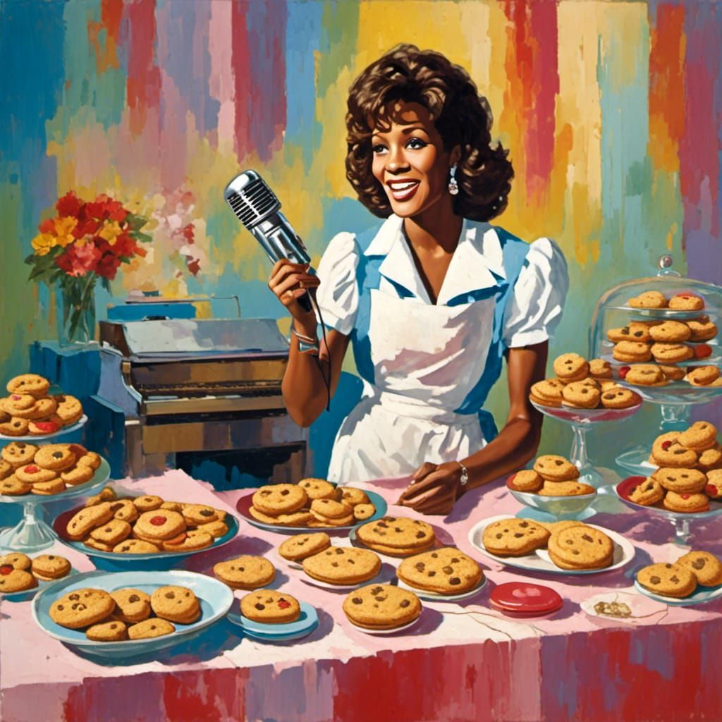 Whitney Houston at 1950s Bake Sale, Oil Painting