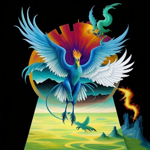 Surreal Phoenixes in a Palace Painting