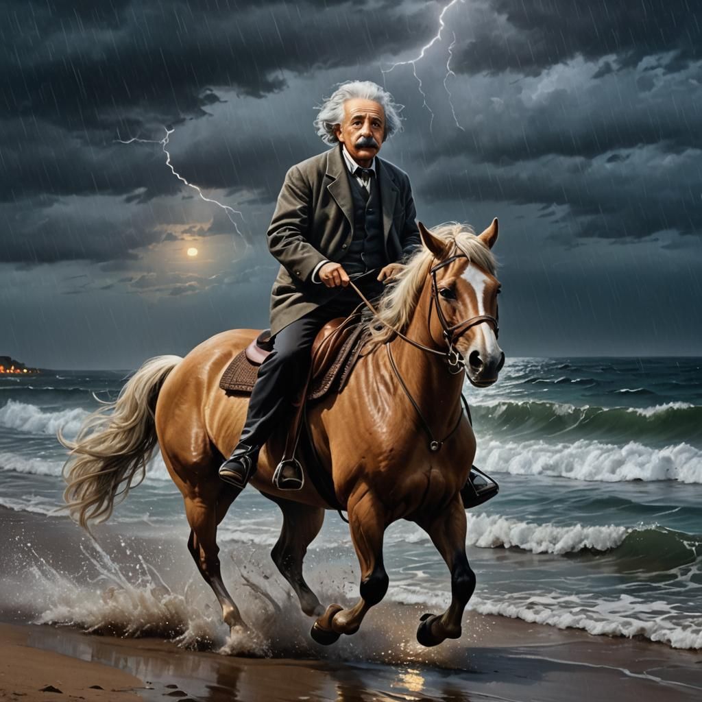 Einstein Rides a Horse on the Ocean Shore