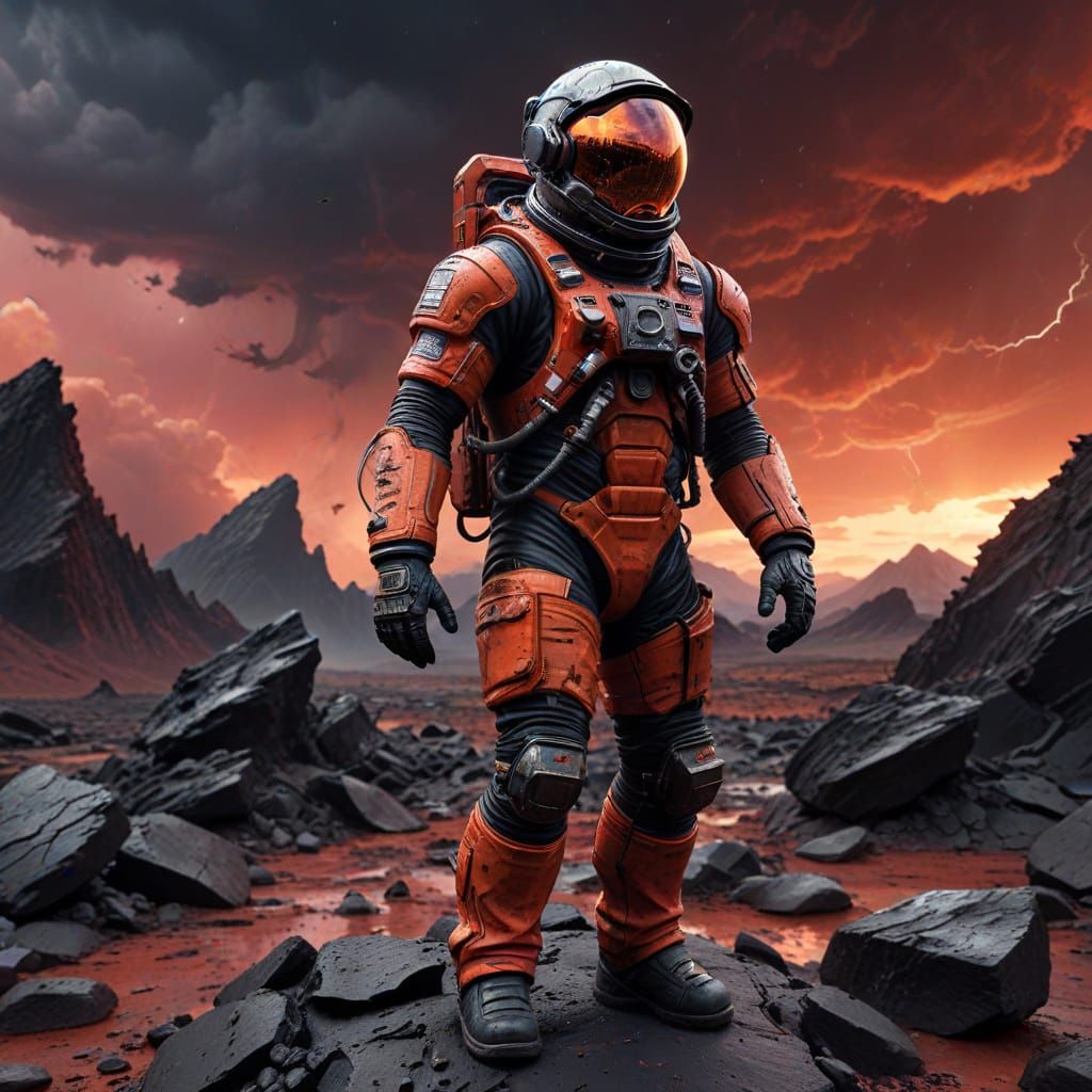 Astronaut in Damaged Suit on Alien World