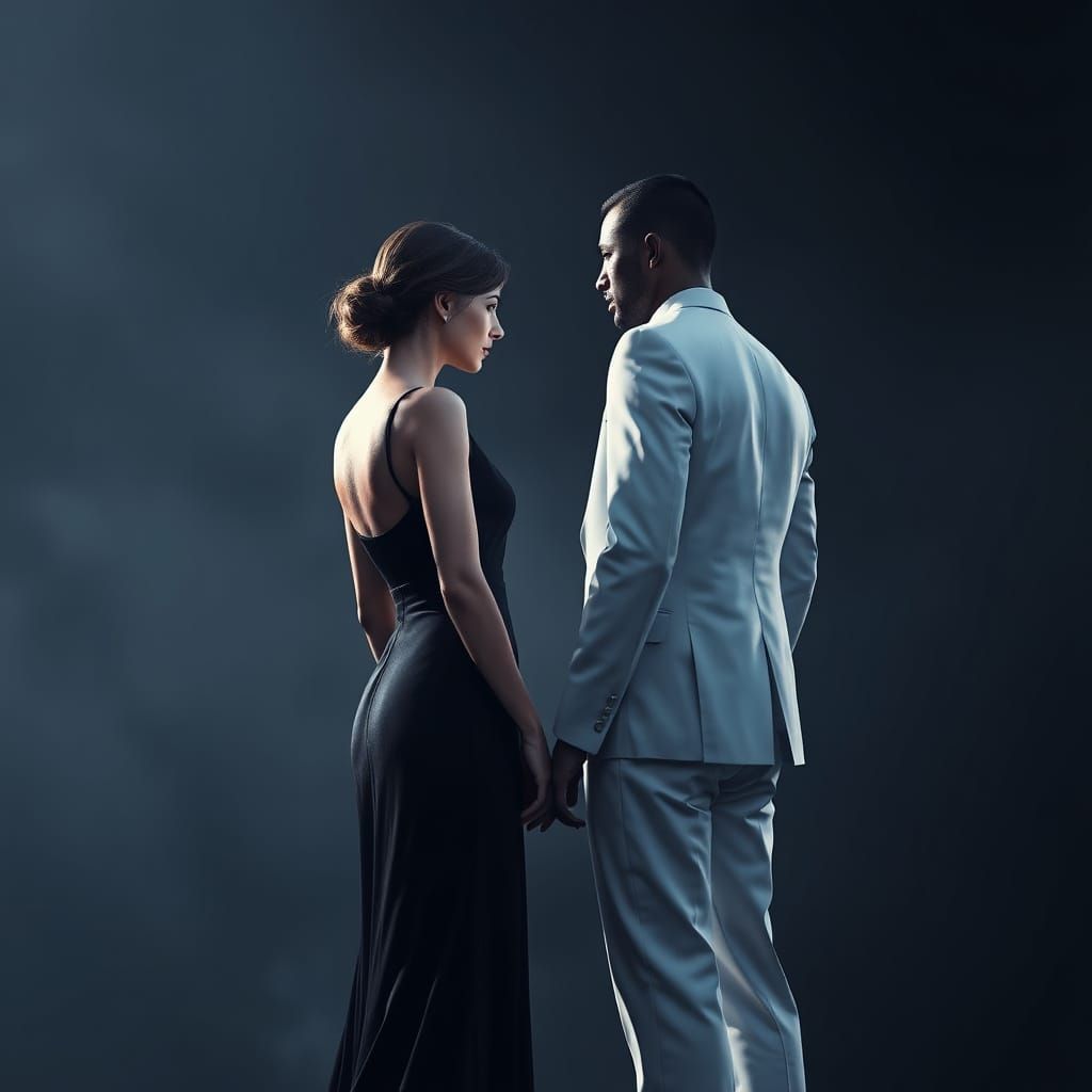 Dramatic Contrast: Woman in Black vs. Man in White