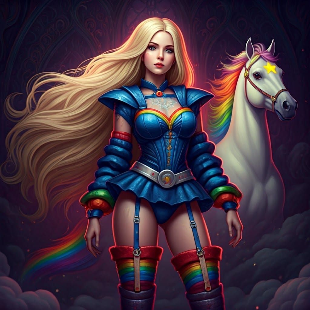 Goth Rainbow Brite in Majestic Red Leather, Glowing with Bio...