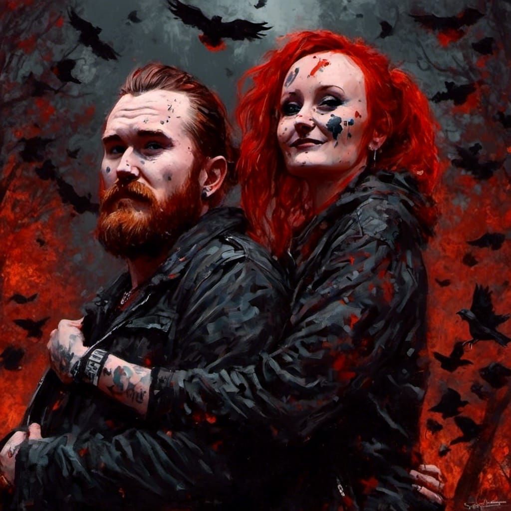 Gothic Soulmates: Dark Fantasy Oil Painting