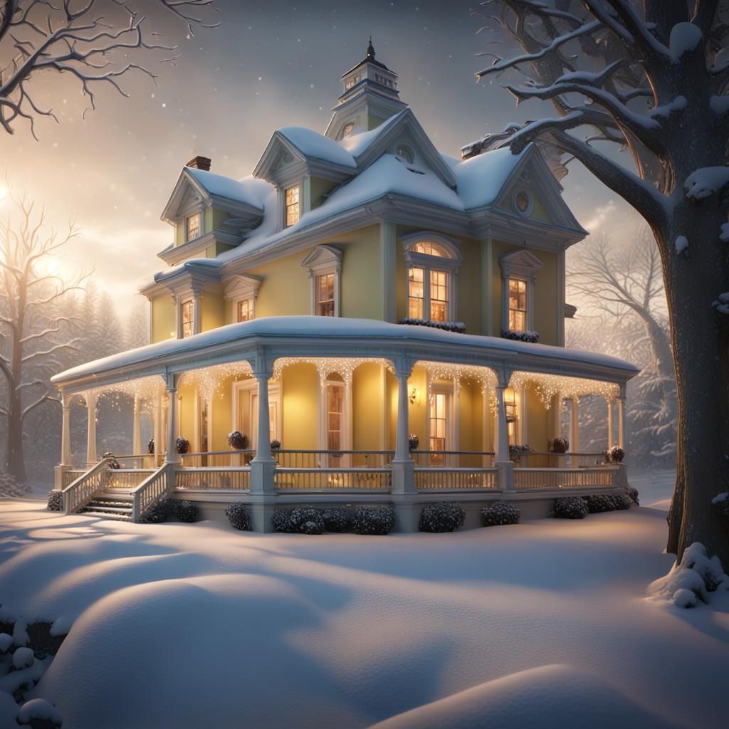 Southern Home in Snowglobe: Detailed Matte Painting
