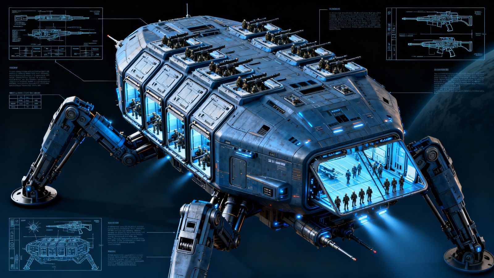 3D Technical Diagram of Alien Planetary Lander