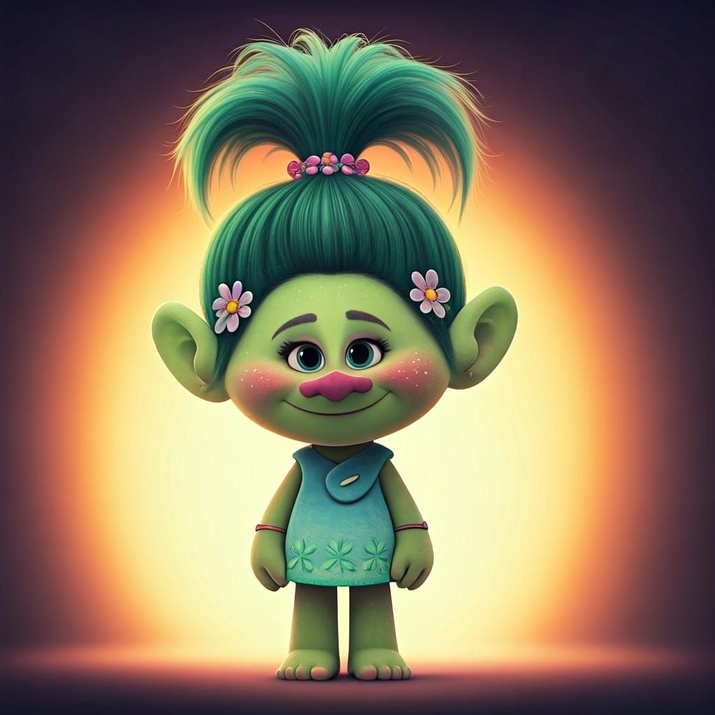 Sweet Green Troll in Floral Dress
