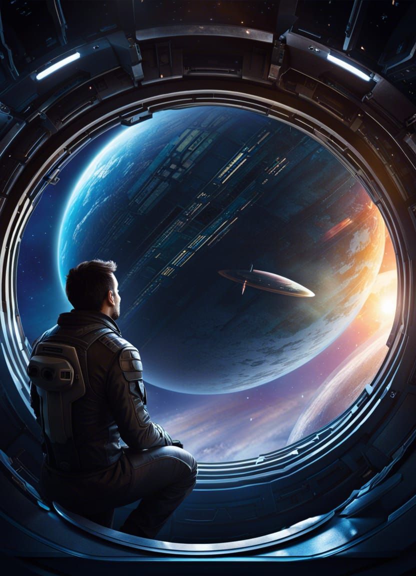 Man Gazing at Space: Sci-Fi Cover Art