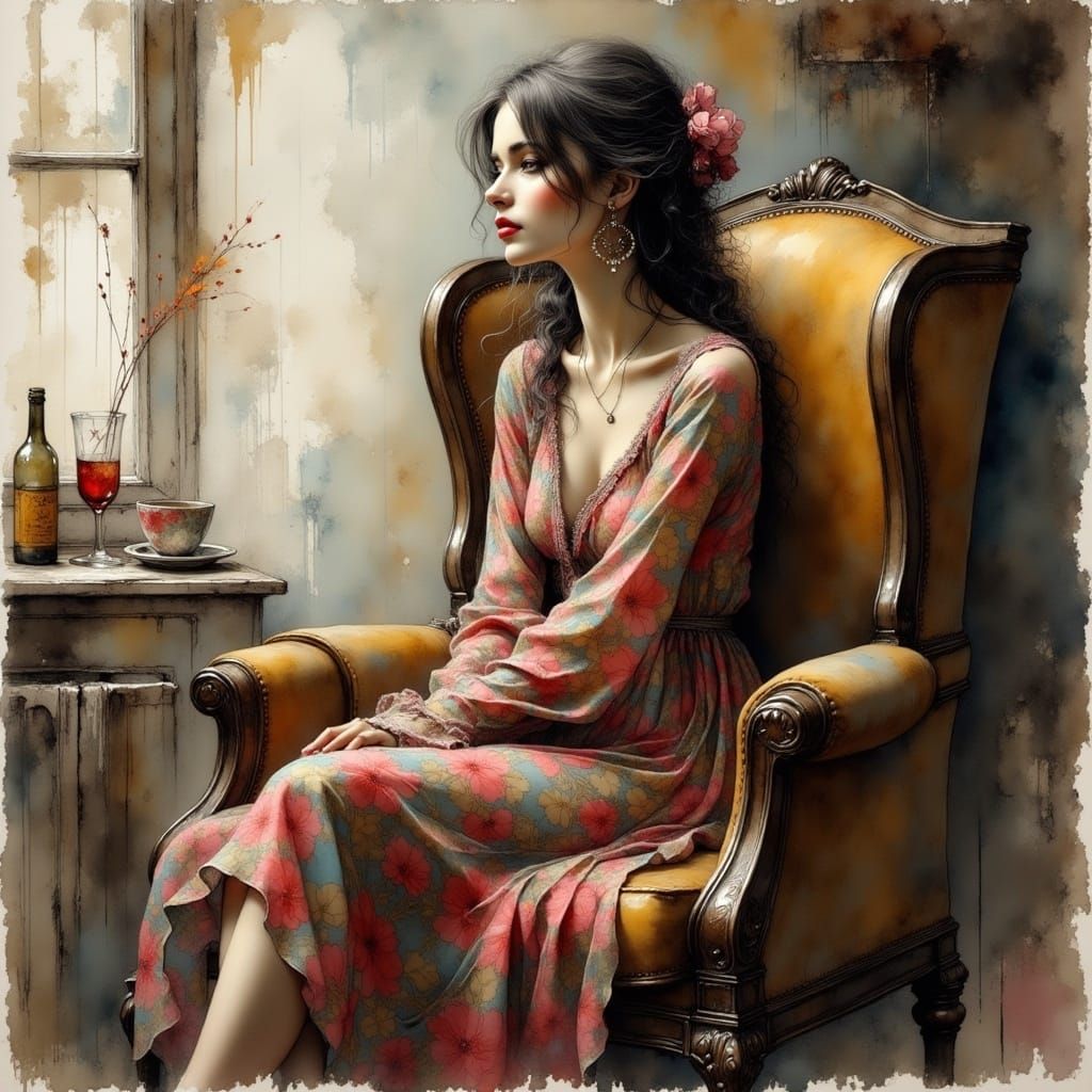 Elegant Woman Relaxing in an Armchair