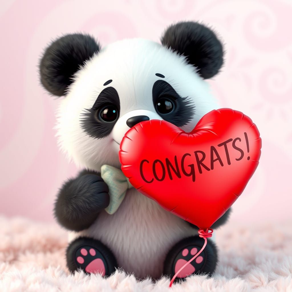 "A small panda bear with fluffy white fur and deep-set eyes ...