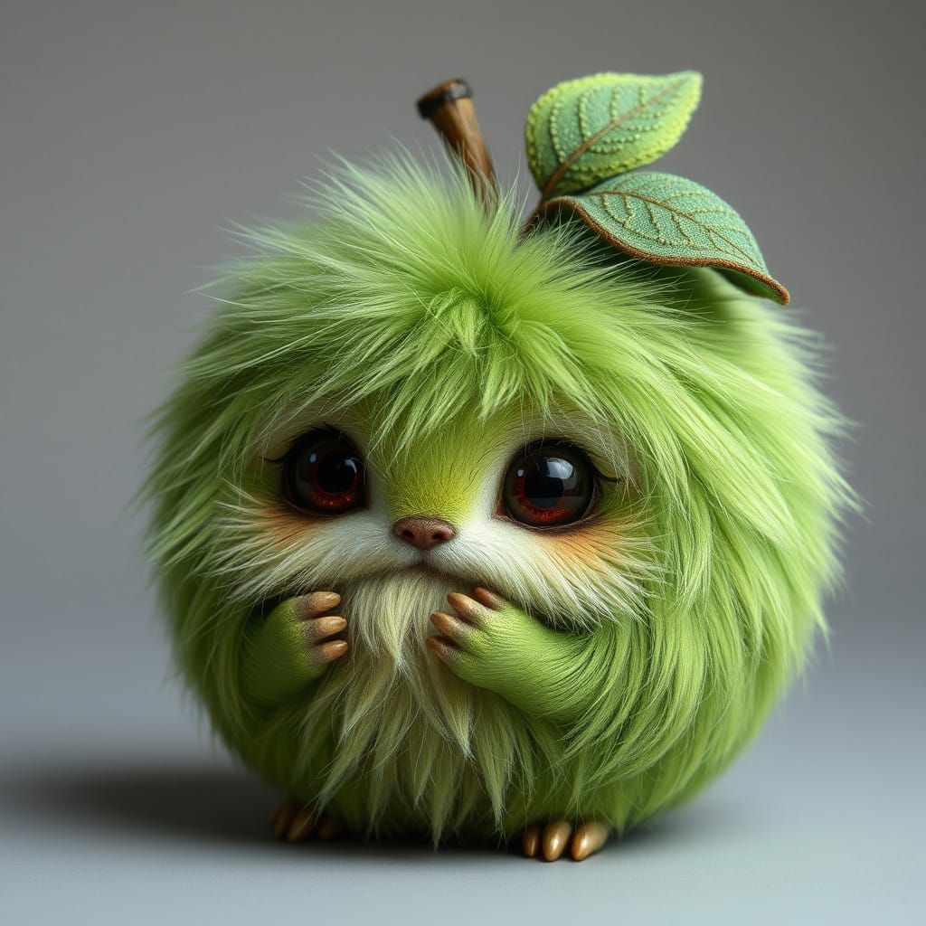 Whimsical Green Apple Creature Art