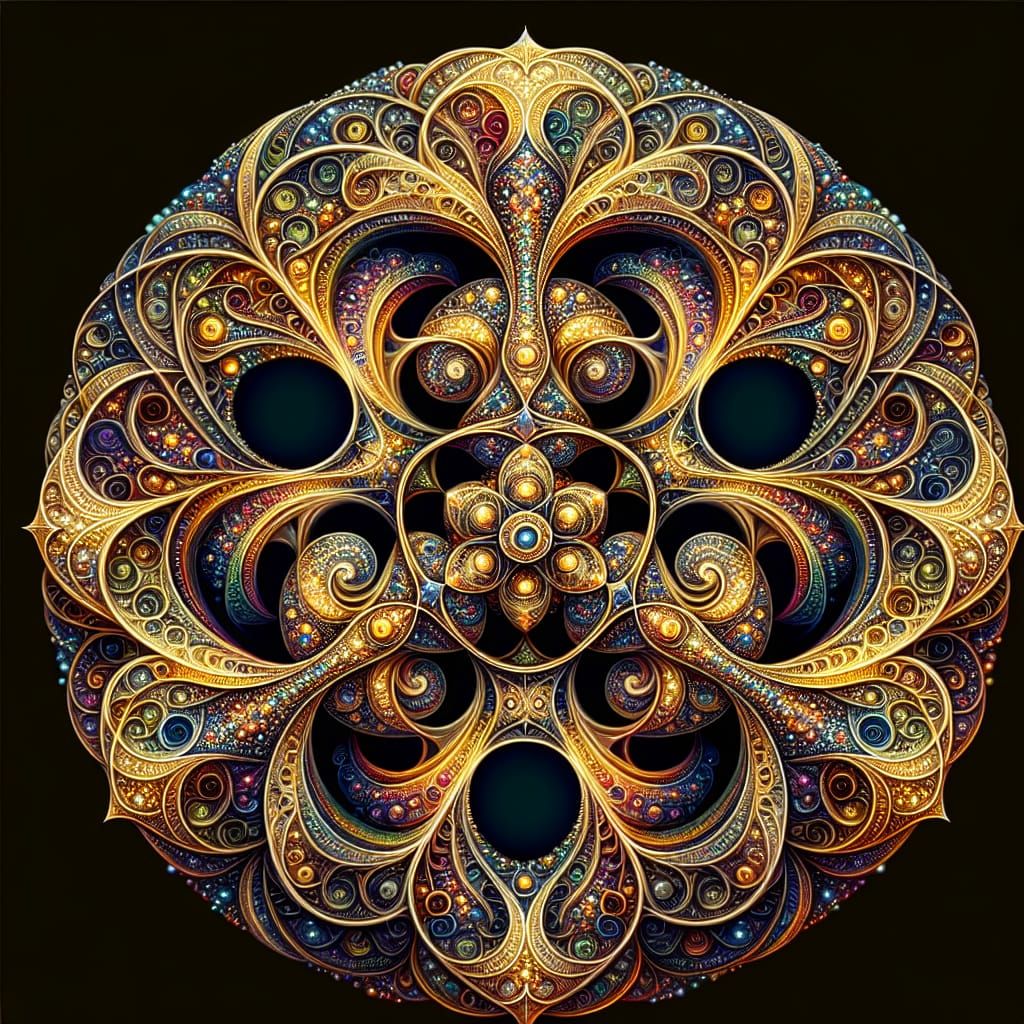 Golden Rainbow Triskelion Fractal in Abstract Vector Style