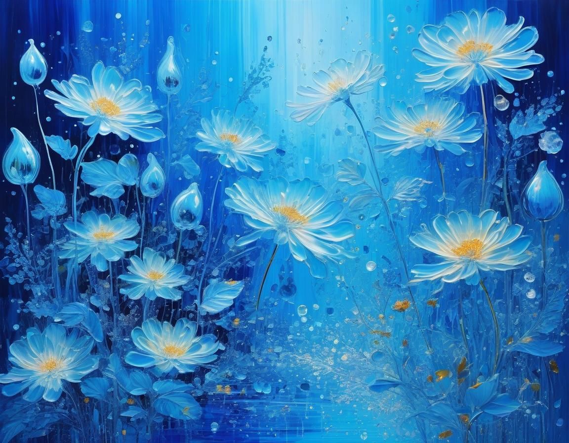 Ethereal Abstract Floral Art in Cool Blue Tones