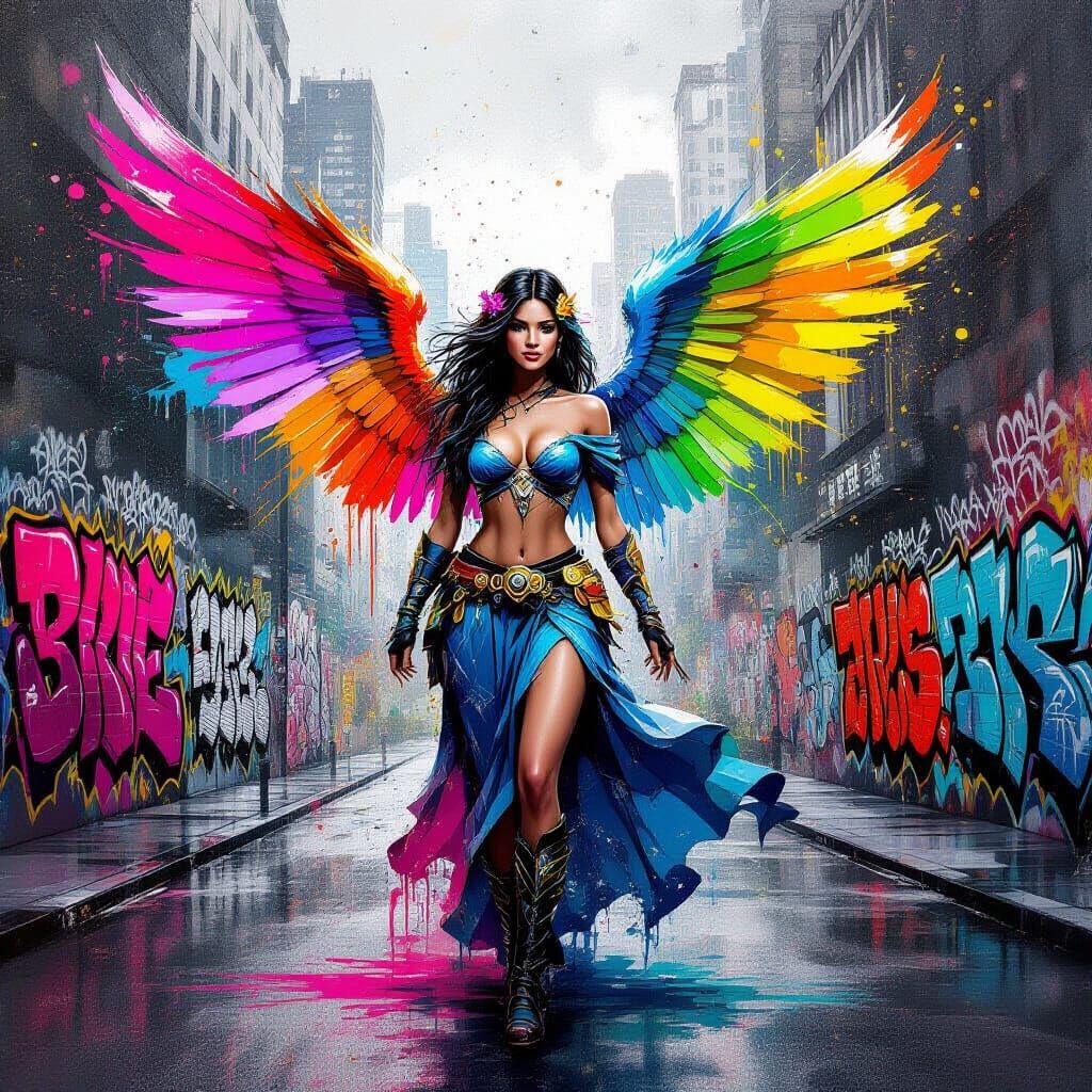 Vibrant Angel Guardian in Urban Street Art Style