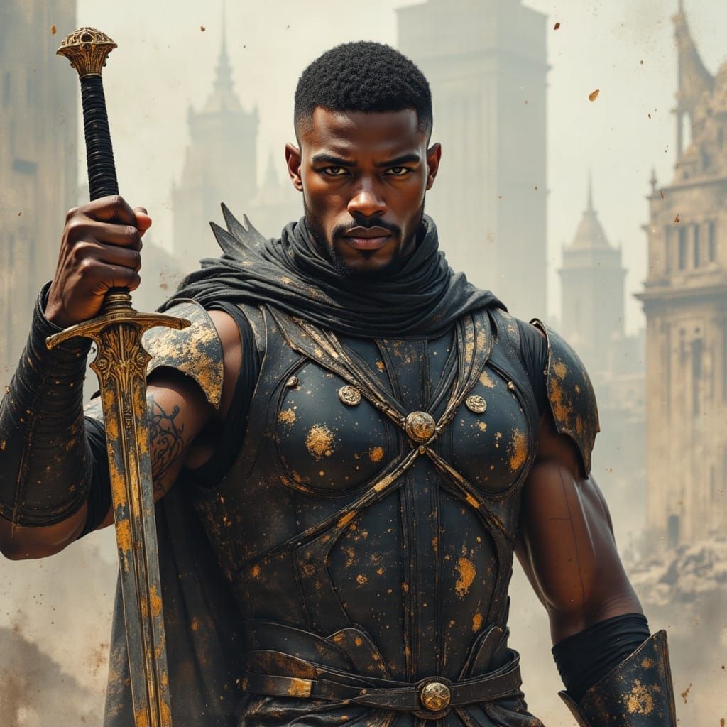 Futuristic African Warrior God in Cyberpunk City