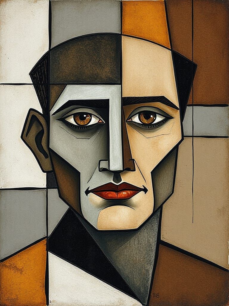 Geometric Abstract Portrait in Cubist Style