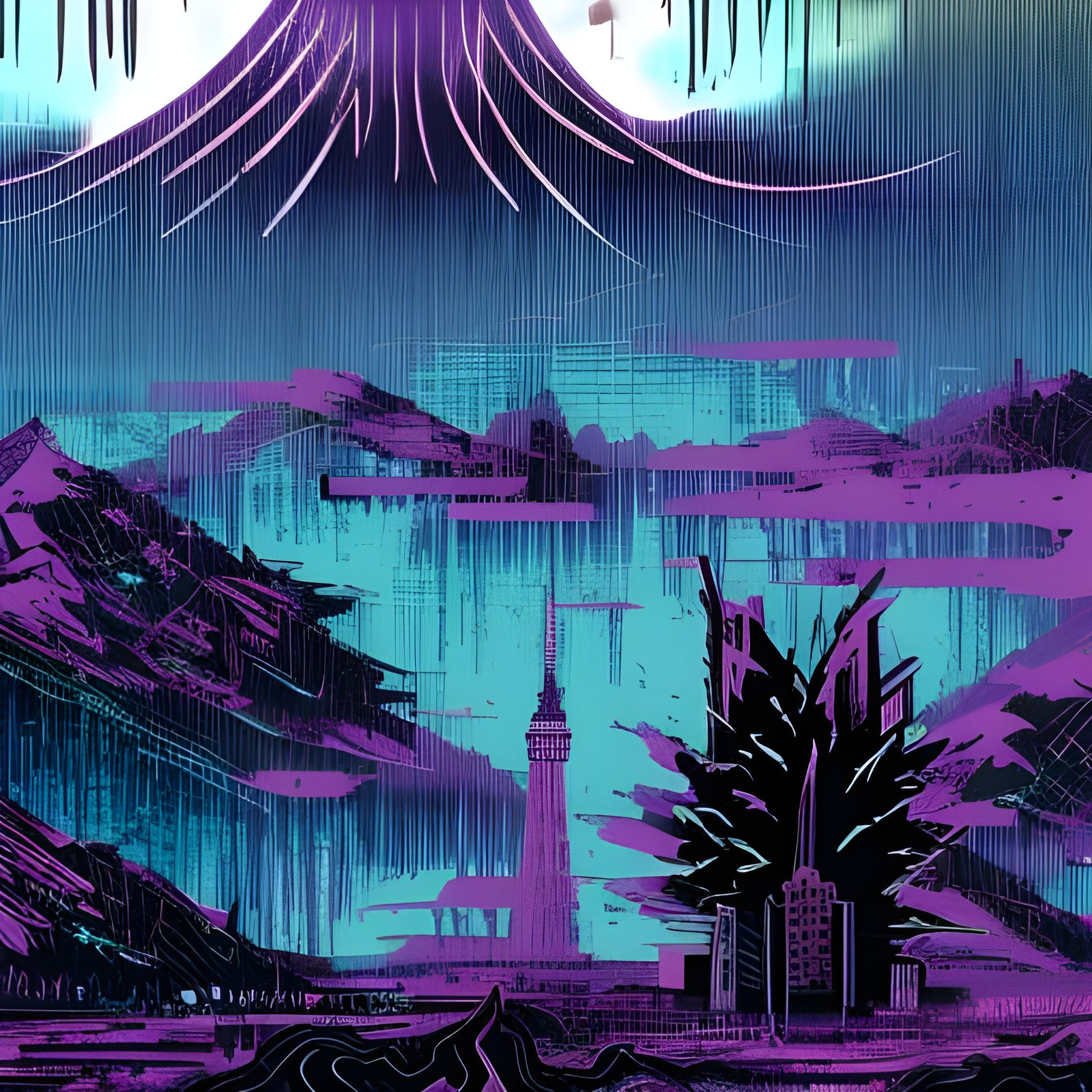 Ethereal Cyberpunk Moonscape in Gothic Art Style