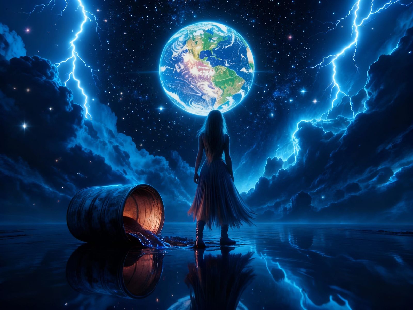 Earth in a Starry Night Sky