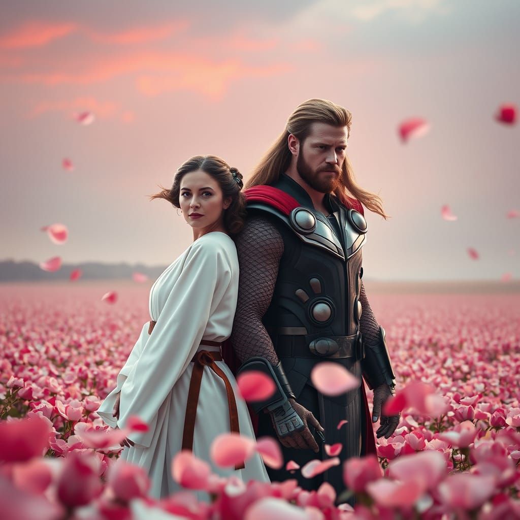 Epic Celestial Portraits in a Rose Petal Field