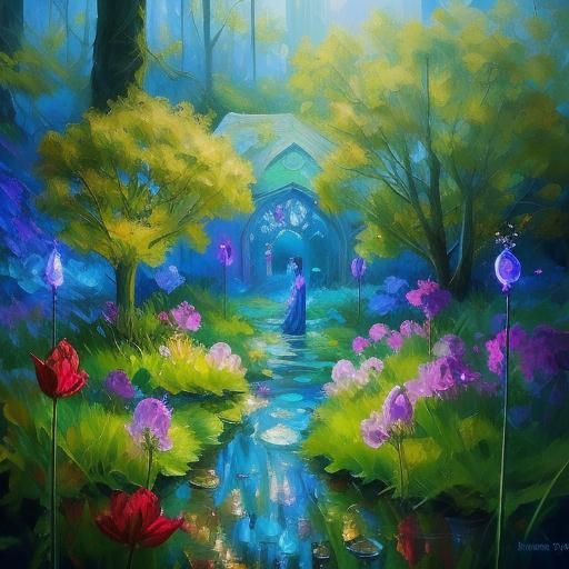 Ethereal Fairy in Garden: Detailed Oil Painting
