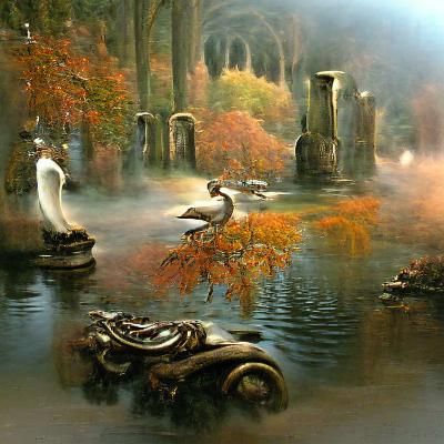 Autumnal Steampunk Fantasy with Swans, Matte Painting