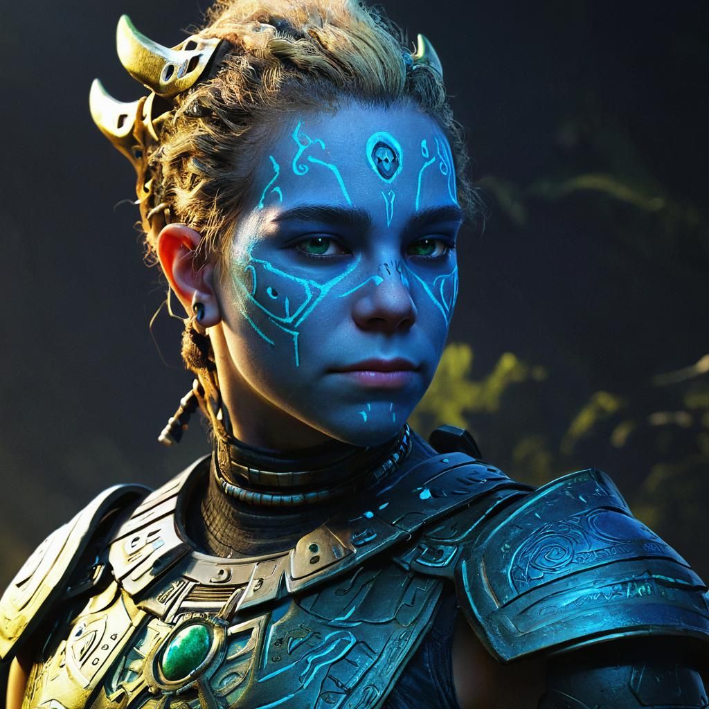 Stoic Na'vi Warrior Portrait in Art Nouveau Style