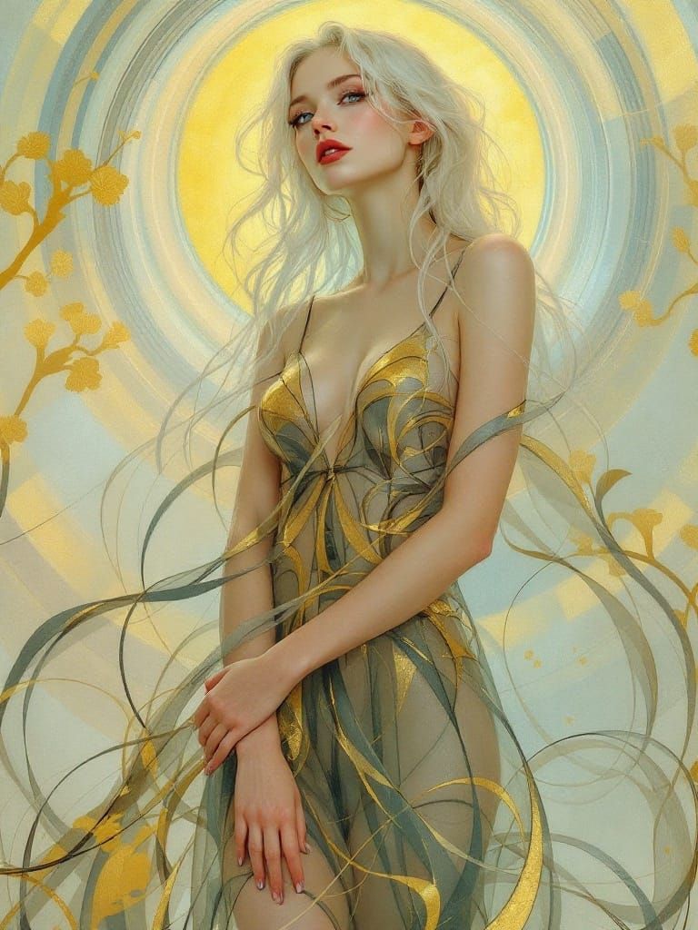 Art Nouveau Woman with Luminous Gown