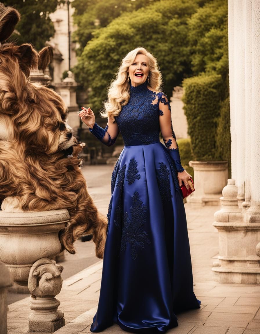 Satin Wonderland: Elegant Woman in Flowy Tulle Evening Dress