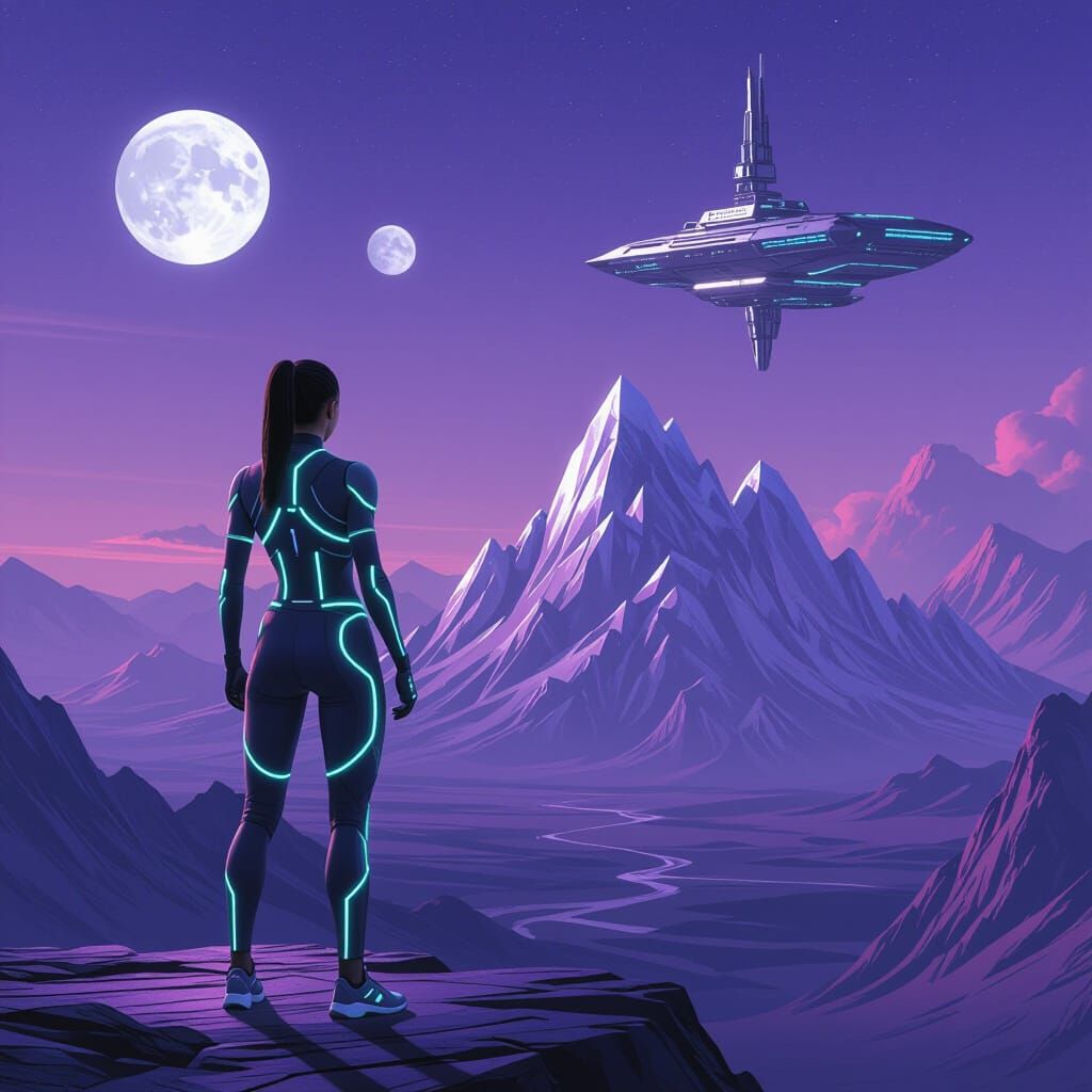 Athlete on Crystal Mountain Under Twin Moons