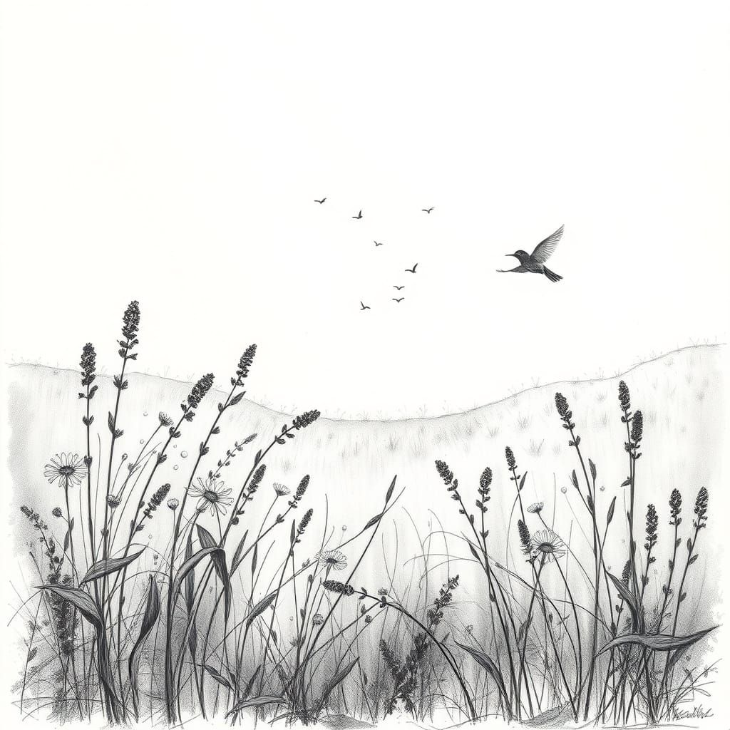 Wildflowers in Morning Dew, Gentle Sunshine