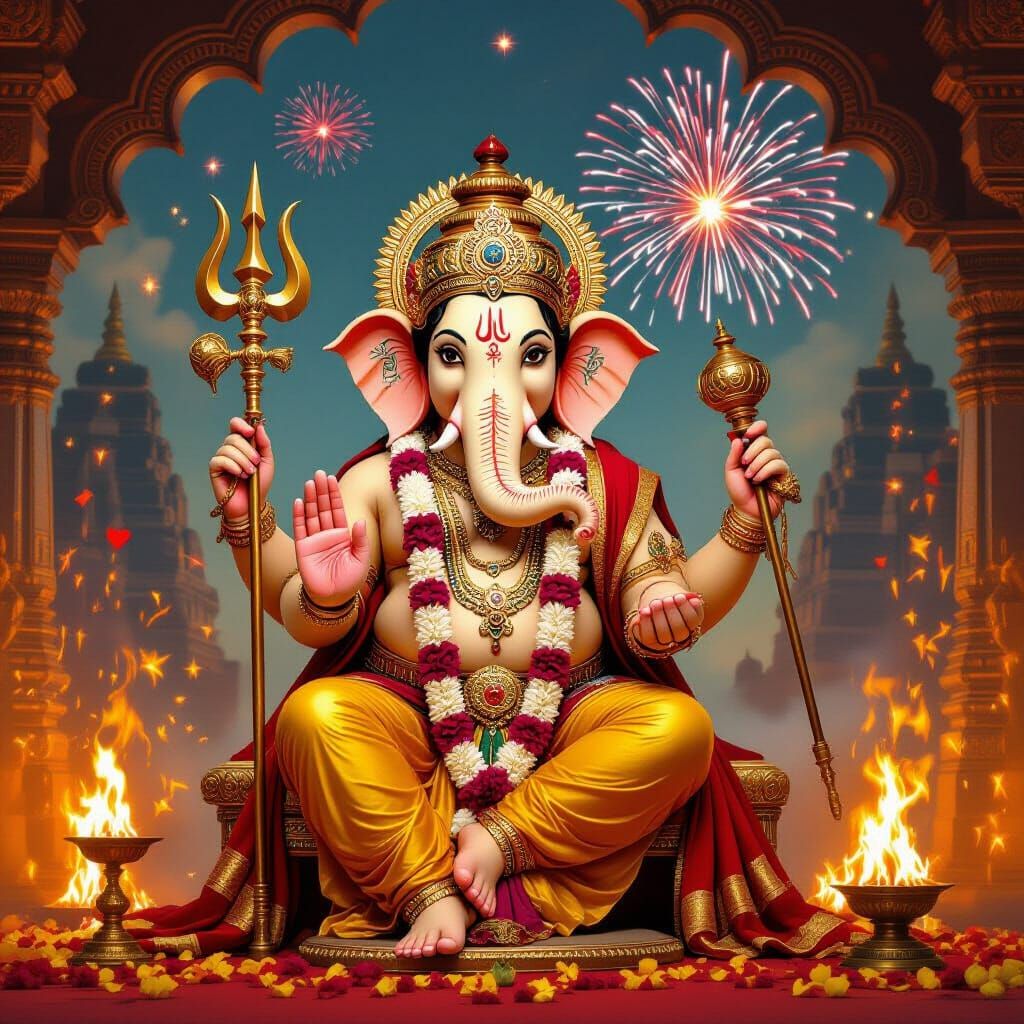 Lord Ganesha Celebrates Dussehra in Majestic Armor