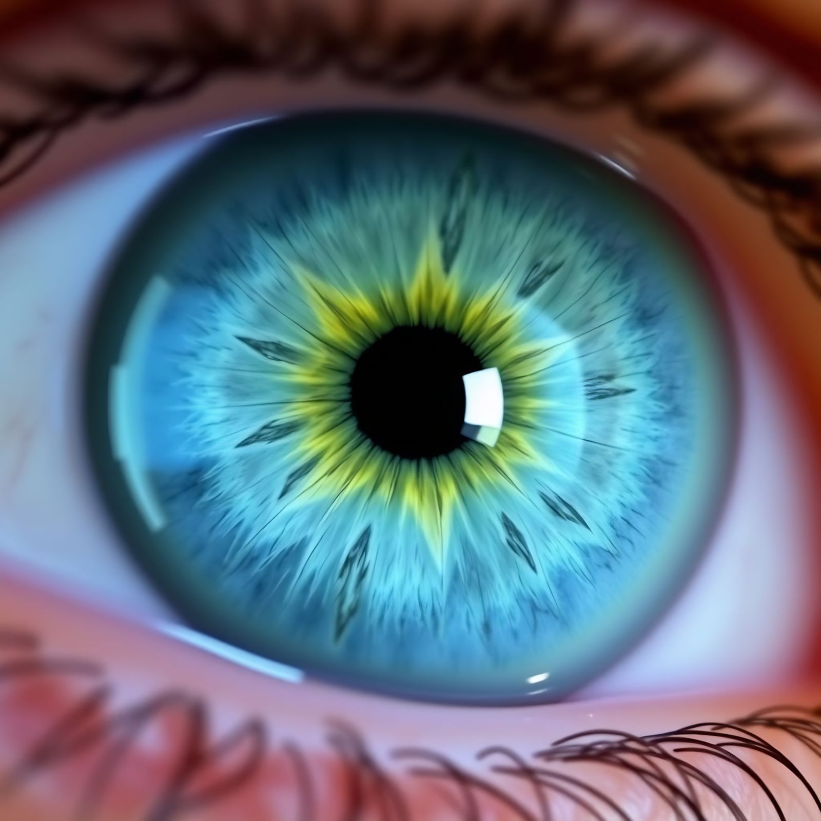 Macroscopic Portrait of Eye Iris in Vibrant Green and Blue T...