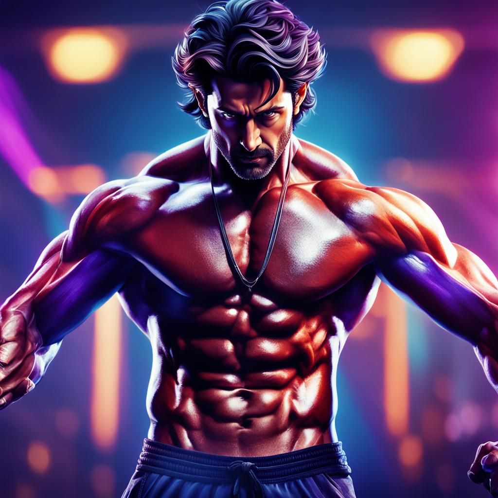 Hyper-Realistic Concept Art: Muscular Man in Vivid Lighting