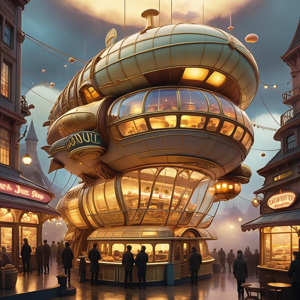 Retro Donut Shop Airship: Art Nouveau Fantasy