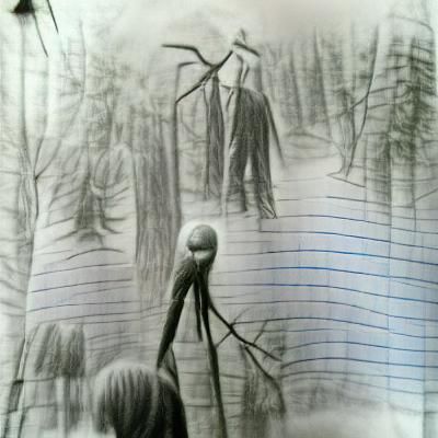 Eerie Forest Scene with Slender Figure Sketch