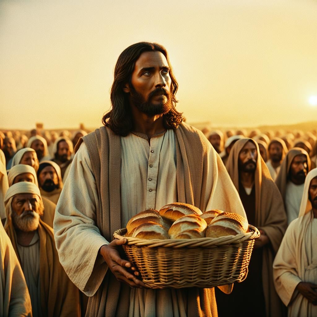 Jesus and the Multitude at Sunset: A Cinematic Still