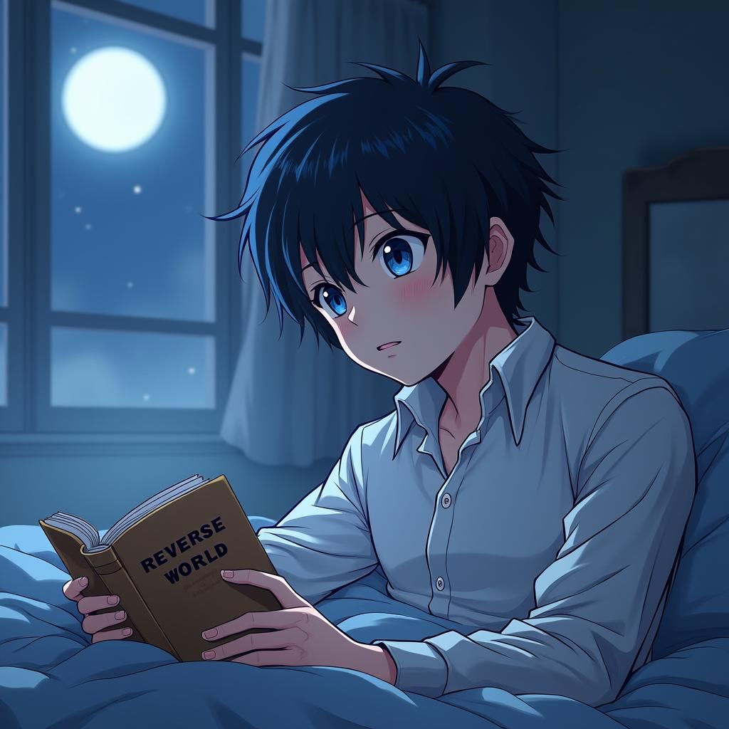 Anime Young Man Lost in Thought at Night