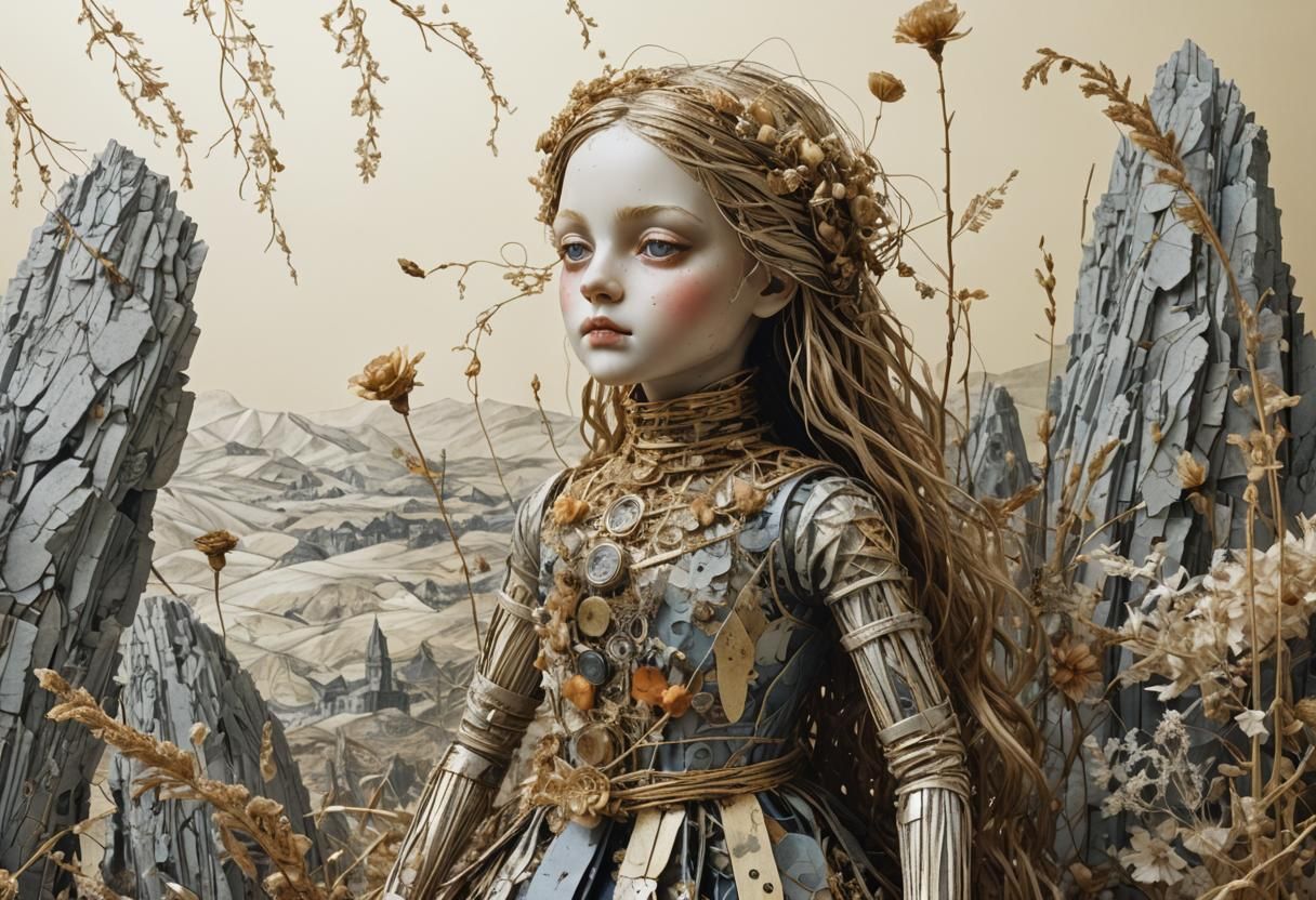 Hypermaximalist Doll Collage Art in Mixed Media