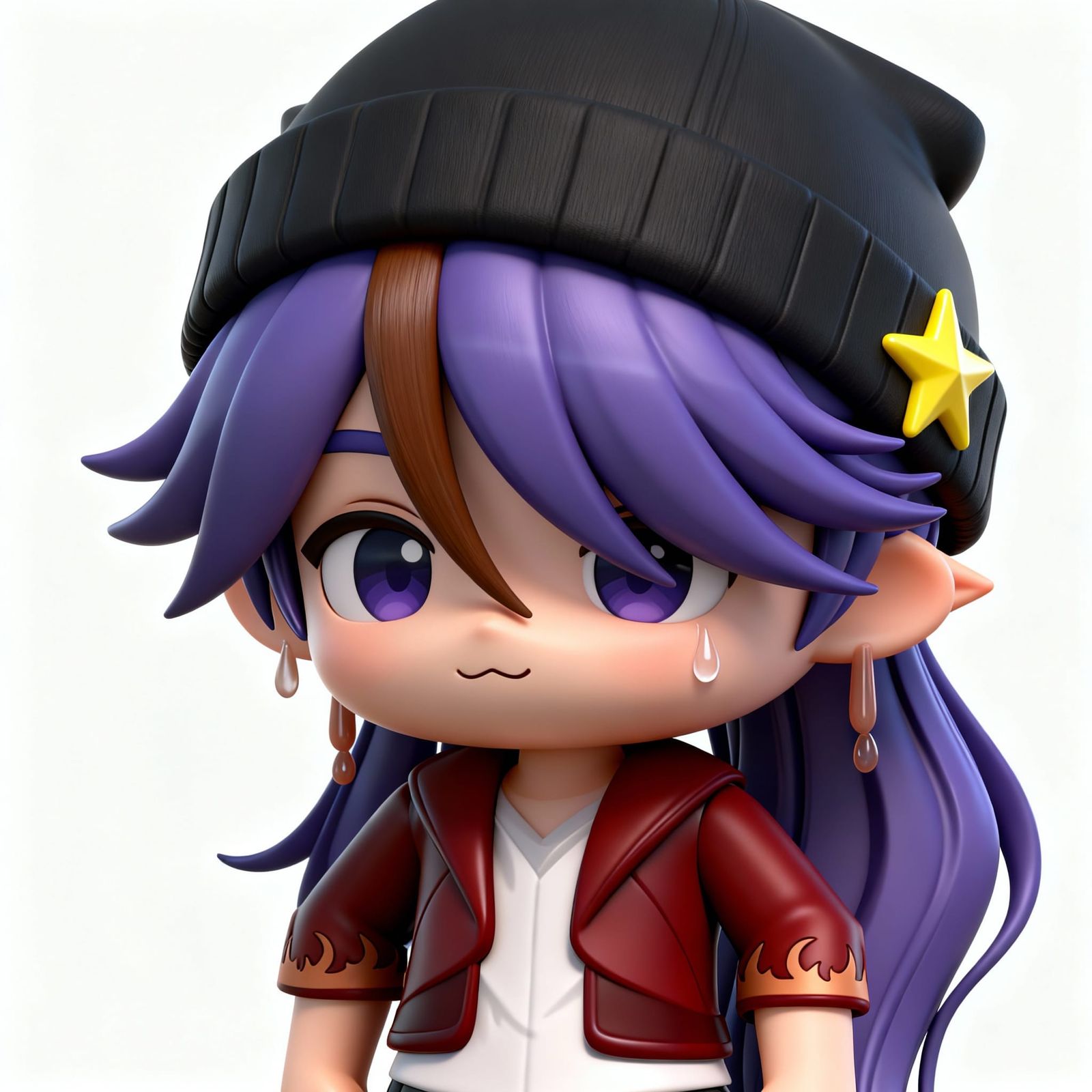 Purple Haired Man in Detailed Anime 3D Style